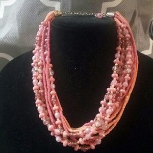 Pink multi-strand beaded necklace